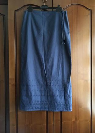 Синяя хлопковая юбка макси на запах.