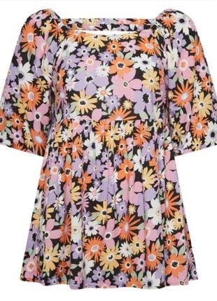 Шикарная цветочная удлиненная блуза, туника, платье с рукавами фонариками yours 54-58 размер3 фото