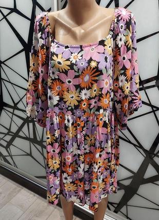 Шикарная цветочная удлиненная блуза, туника, платье с рукавами фонариками yours 54-58 размер7 фото