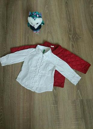 Нарядная белая рубашка праздничная блузка сорочка на девочку 9-12 мес, 74 см