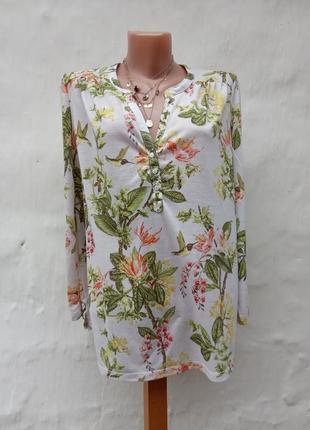 Легкий трикотажний лонгслив в принт квіти,колібрі,блуза.