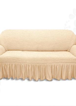Чохли на невеликі дивани двомісного натяжні з оборкою, чохол на диван малютку жатка стильний бордовий8 фото