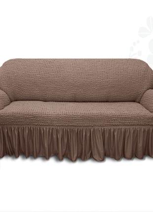 Чохли на невеликі дивани двомісного натяжні з оборкою, чохол на диван малютку жатка стильний бордовий6 фото