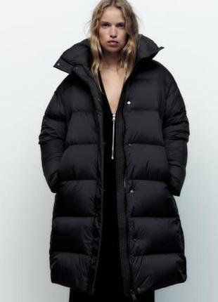 ☃️новый пуховик zara, оверсайз, черный, xs,s,m,l