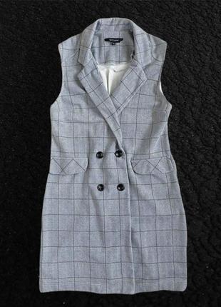 Трикотажная платье жилетка жилет в клетку длинный удлинённая кардиган