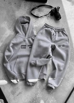 Спортивный костюм оверсайз утепленный серый