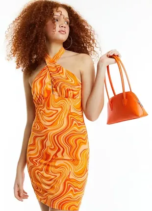 Короткое эластичное платье с завязкой на шее с абстрактным принтом h&m