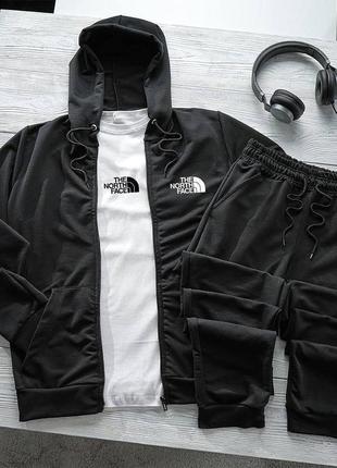 Зимовий костюм на флісі кофта зіппер на блискавці футболка вільна штани на манжетах комплект чорний білий чоловічий трикотажний спортивний6 фото