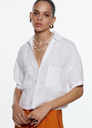 Блуза топ сорочка з льону zara,p.m та xl