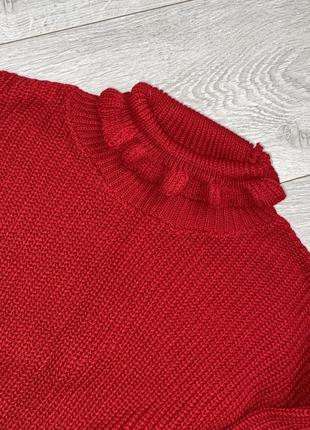 Красный вязаный укороченный джемпер с высоким горлом и рюшами s/m3 фото