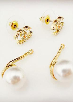 Серьги гвоздики 2 в 1 шанельки