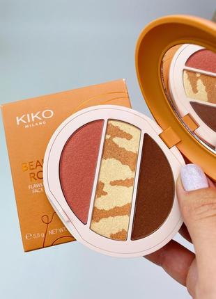 Палетка для обличчя kiko milano beauty roar flawless look face palette. палітра для обличчя кіко мілано. румʼяна. бронзер. хайлайтер1 фото