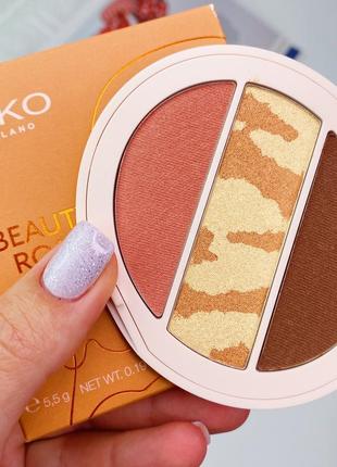 Палетка для обличчя kiko milano beauty roar flawless look face palette. палітра для обличчя кіко мілано. румʼяна. бронзер. хайлайтер4 фото