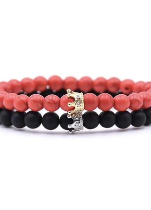 Браслет для мужчин и женщин из обсидианового камня. браслеты с короной для пар