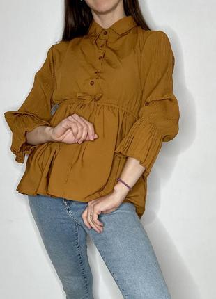 Стильная рубашка блузка горчичного цвета5 фото