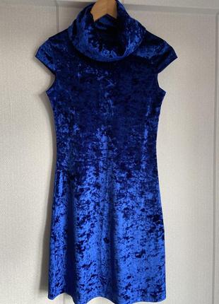 Велюрова синя сукня плаття