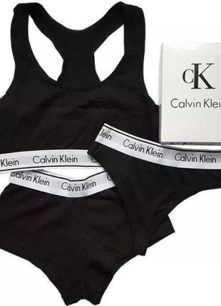 Комплект нижнего белья для девушек calvin klein (3 в 1 топ+стринги+шорты)1 фото