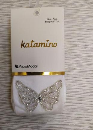 Нарядні святкові колготи з метеликом з камінчиків