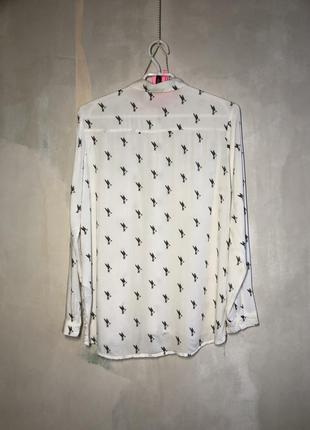 Сорочка h&m рубашка блузка жіноча біла легка прозора  з птахами бренд, натуральна принт птахи світла2 фото