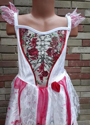 Шикарное платье с галографическим изображением на хеллоуин, розы, череп, скелет2 фото