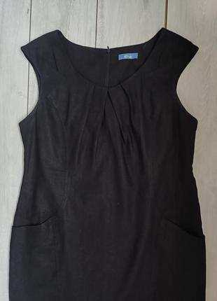 Качественное прямое черное льняное платье с вискозой с карманами 18 р2 фото