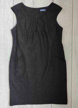Качественное прямое черное льняное платье с вискозой с карманами 18 р4 фото