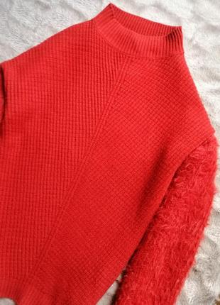Оранжевый свитер вязаный кофта джемпер водолазка с горловиной пушистыми рукавами3 фото
