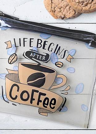 Косметичка пластикова прозора visible life begins after coffee