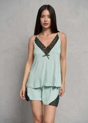 Комплект майка з шортиками - ніжне мереживо - віскоза