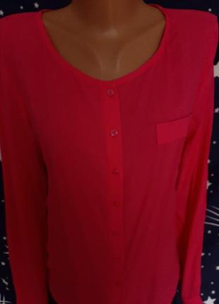 Шикарная блуза рубашка цвет фуксия малиновая ярко розовая2 фото