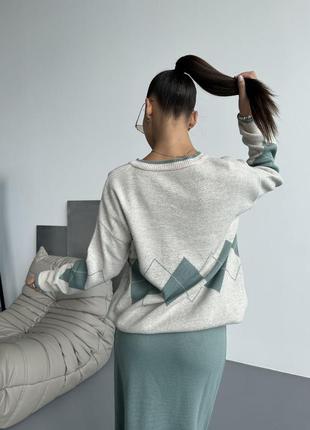 Женский уютный современный костюм свитер и юбка 20235 фото