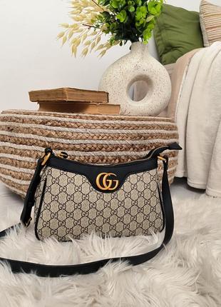 Жіноча сумка gucci aphrodite shoulder bag black/grey leather1 фото