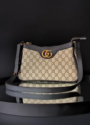 Жіноча сумка gucci aphrodite shoulder bag black/grey leather2 фото