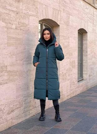 Женская длинная куртка зимняя модная и теплая с капюшоном плащевка зеленая размер s, m, l, xl4 фото