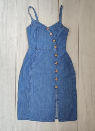 Джинсовое коттоновое легкое синее платье с пуговицами 10-12 s-м