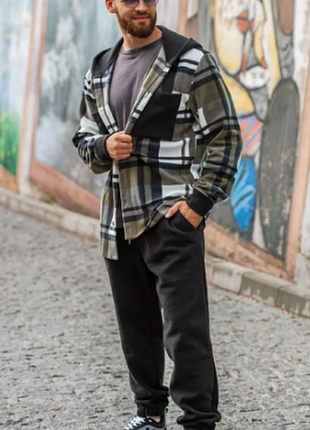 Теплый костюм 2-ка мужской штаны рубашка флис s-m, l-xl,2xl-3xl razg4409-41784iве