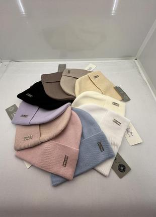 Шапка в рубчик кашемірова тепла осінь зима на флісі