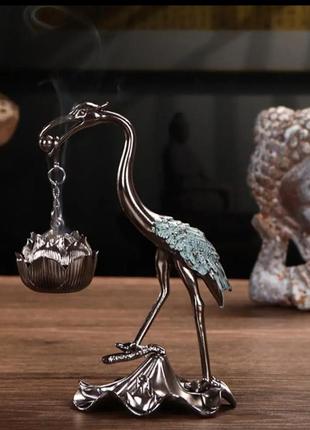 Металлическая курильница подставка для благовоний, птица и лотос