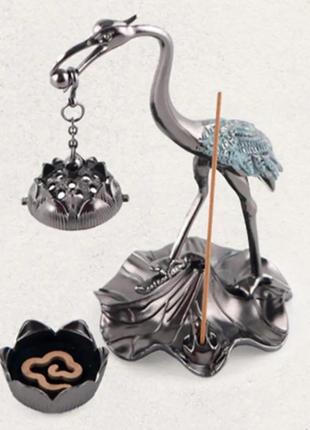 Металлическая курильница подставка для благовоний, птица и лотос