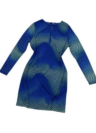 Сукня синя принт абстракція сітка з рукавами, горох, нова