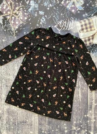 Новорічна різдвяна котонова сукня сніговик олень ялинка