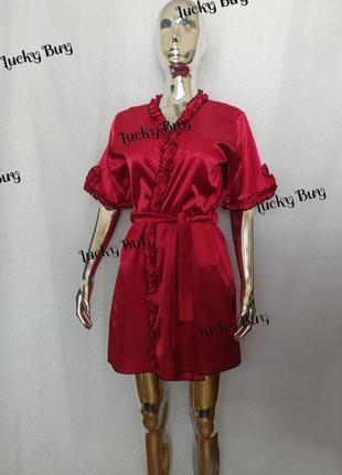 Жіночий червоний халат  silk
