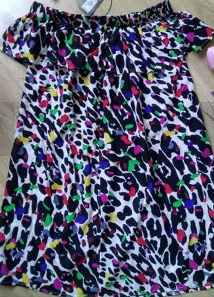 Яркий сарафан платье с рюшами леопард разноцветный