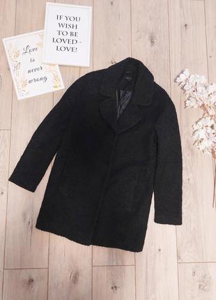 New look базовое черное прямое женское пальто букле xs-s-m