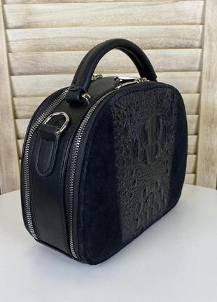 Замшева жіноча сумочка на плече екошкіра рептилії чорна, маленька сумка для дівчат r_94910 фото