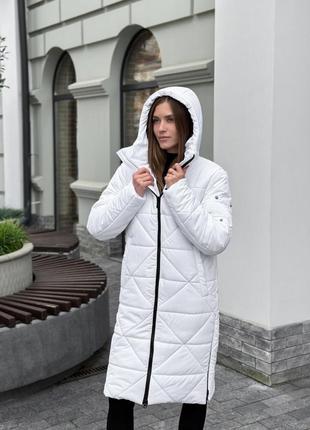 Качественная теплая длинная зимняя белая куртка водоотталкивающая пуховик топовый до -25