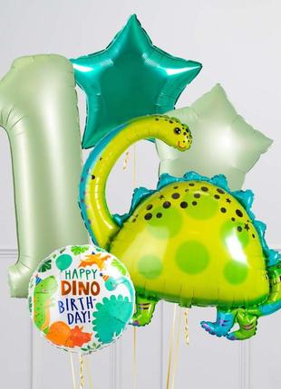 Набір кульок з гелієм "травоядний динозавр" для хлопчиків на 1 рік