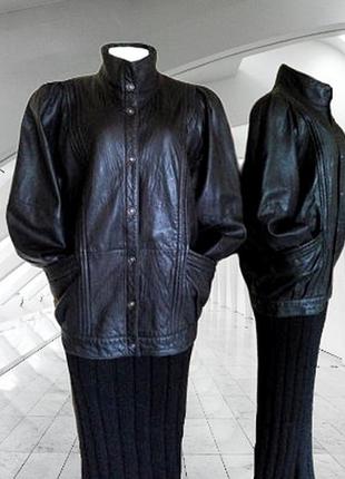 М-xl черная женская кожаная куртка, отличная винтажная длинная куртка