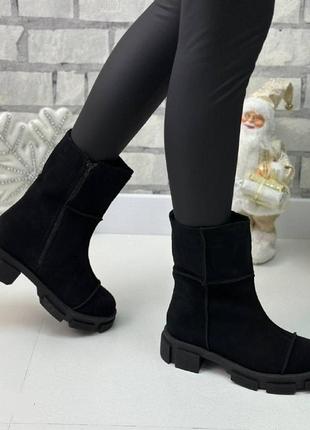 Зимові чоботи жіночі чорні замшеві на вовні натуральна шкіра зима розмір 36-415 фото
