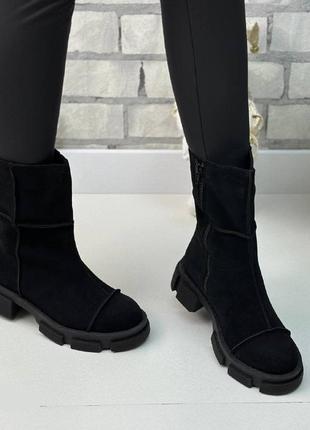 Зимові чоботи жіночі чорні замшеві на вовні натуральна шкіра зима розмір 36-418 фото